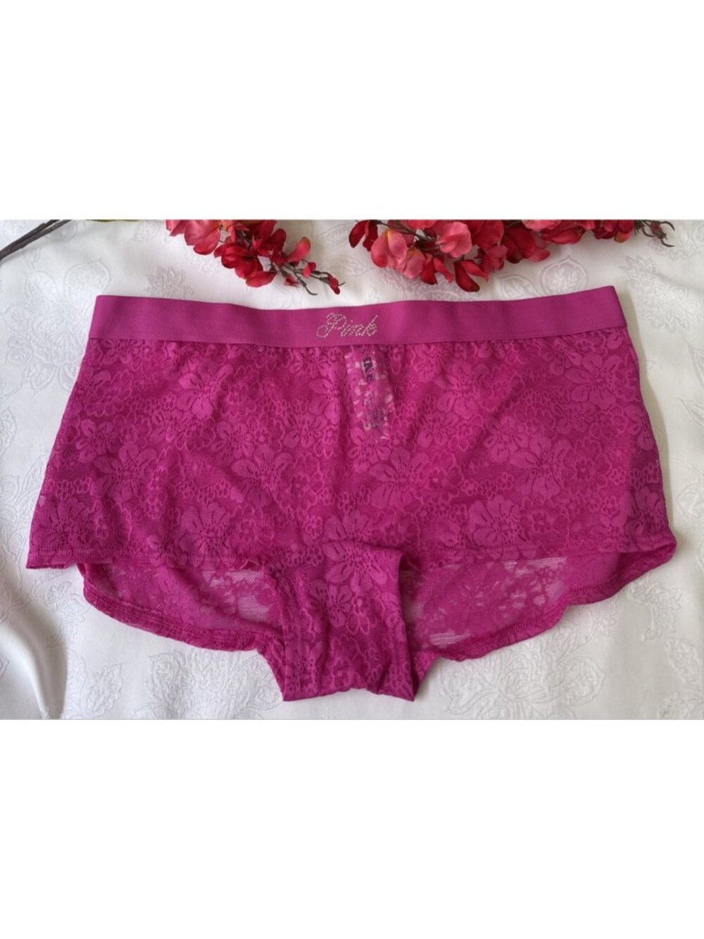 VICTORIA'S SECRET PINK L LARGE BLING RHINESTONE BOYSHORT SHORTIE PANTIES NWT